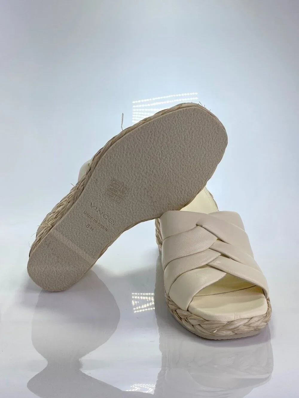 Vince Women's Gilian Marble Cream Leather Espadrille Wedge Sandals Sz 8